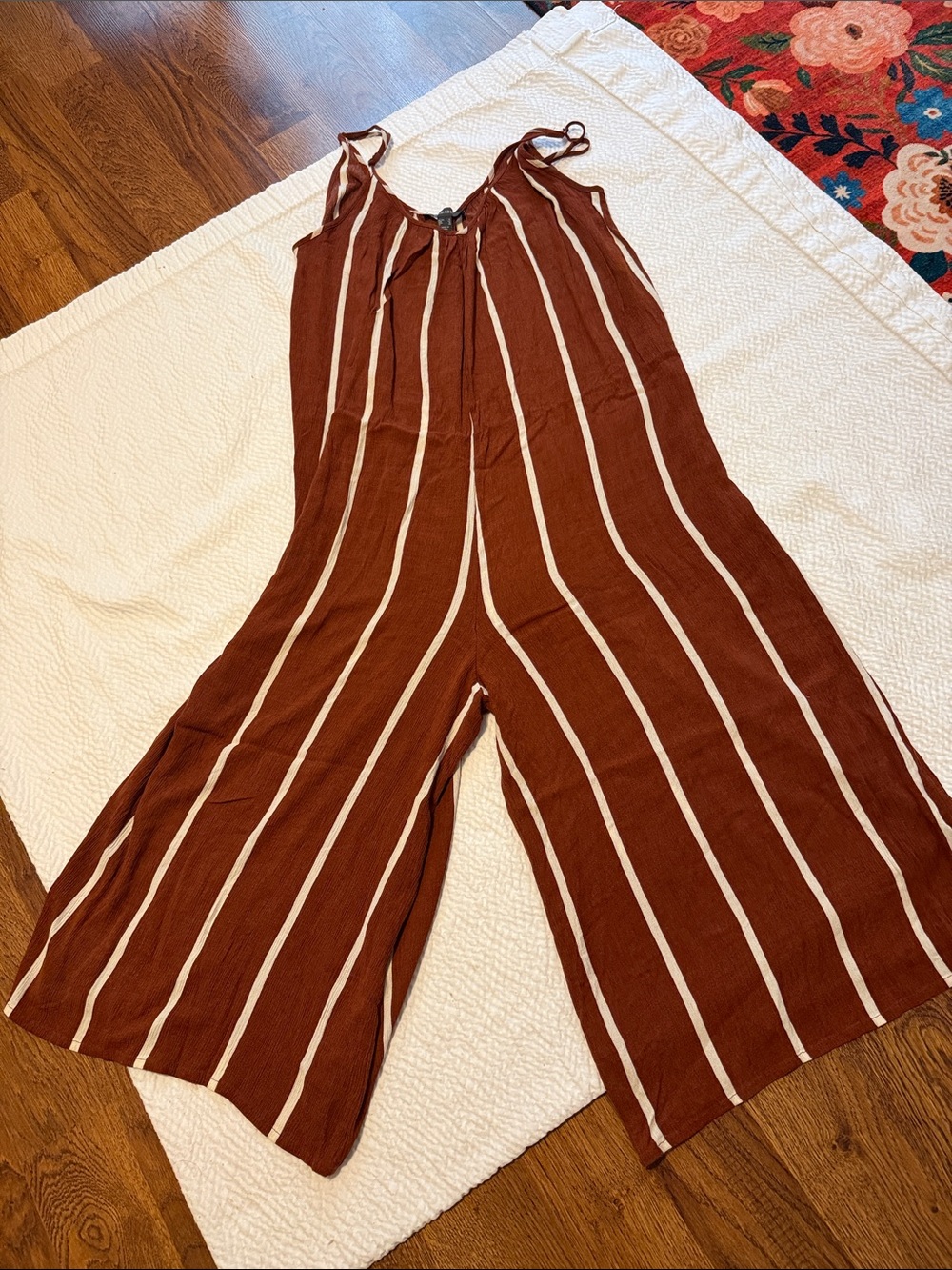 Primark Rust and Cream Striped Wide-Leg Jumpsuit